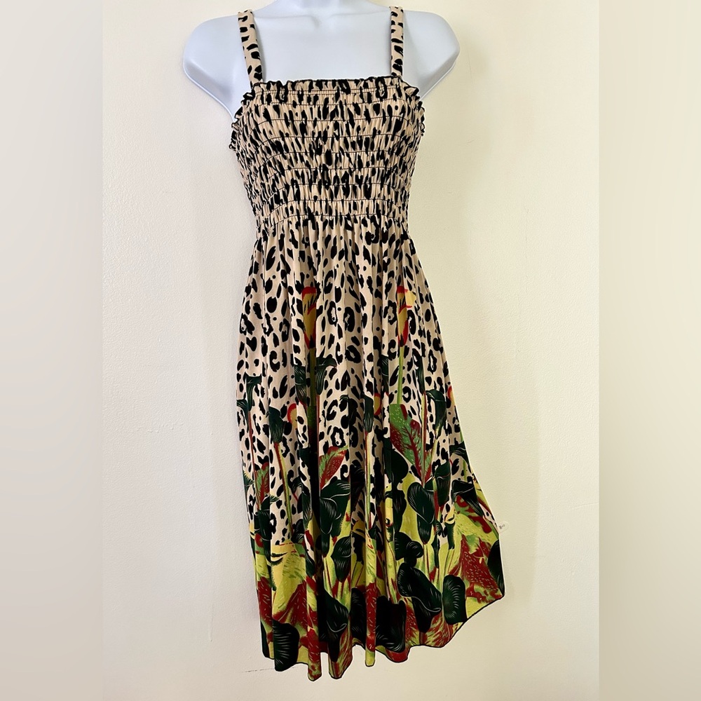 LATI FASHION Leopard Print w/ Floral Sun Dress. Size S/M